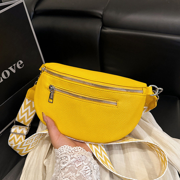 Γυναικεία τσάντα crossbody με φαρδύ λουρί — PU δέρμα, επένδυση πολυεστέρα, φερμουάρ, θήκες για κινητό και έγγραφα