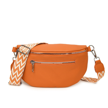 Γυναικεία τσάντα crossbody με φαρδύ λουρί — PU δέρμα, επένδυση πολυεστέρα, φερμουάρ, θήκες για κινητό και έγγραφα