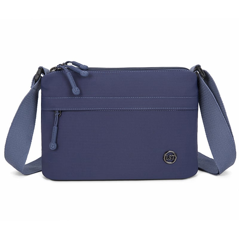 Nailona crossbody soma, pilsētas minimālisma stils, mazs kvadrāta formāts, rāvējslēdzēja atvērums, poliesteru odere, iekšējie kabati ar rāvējslēdzēju