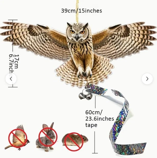 Függő madárriasztó dekoratív, a bagoly és a fehér fejű sas mintázatával, akril anyag, modern minimalista stílus, termékkód YW-25-7261