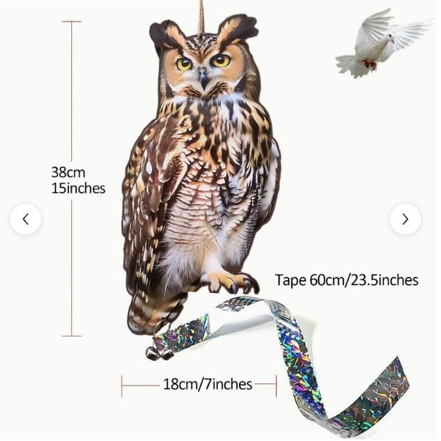 Függő madárriasztó dekoratív, a bagoly és a fehér fejű sas mintázatával, akril anyag, modern minimalista stílus, termékkód YW-25-7261