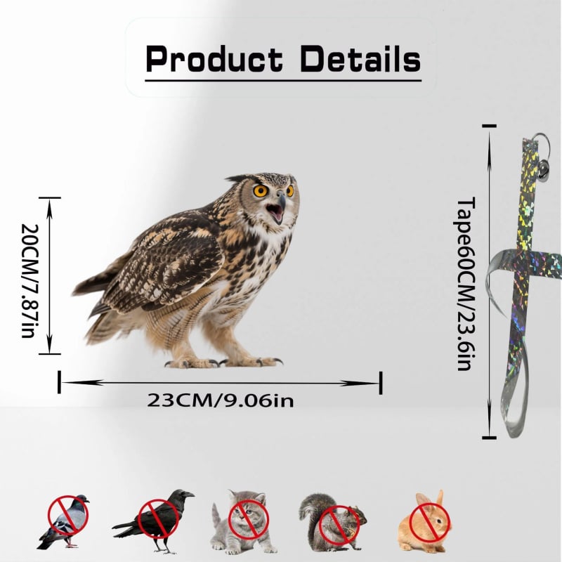 Függő madárriasztó dekoratív, a bagoly és a fehér fejű sas mintázatával, akril anyag, modern minimalista stílus, termékkód YW-25-7261