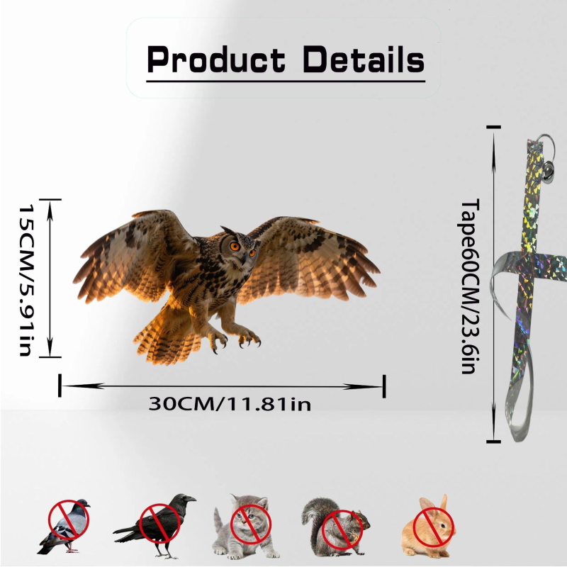 Függő madárriasztó dekoratív, a bagoly és a fehér fejű sas mintázatával, akril anyag, modern minimalista stílus, termékkód YW-25-7261