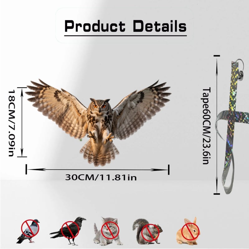 Függő madárriasztó dekoratív, a bagoly és a fehér fejű sas mintázatával, akril anyag, modern minimalista stílus, termékkód YW-25-7261