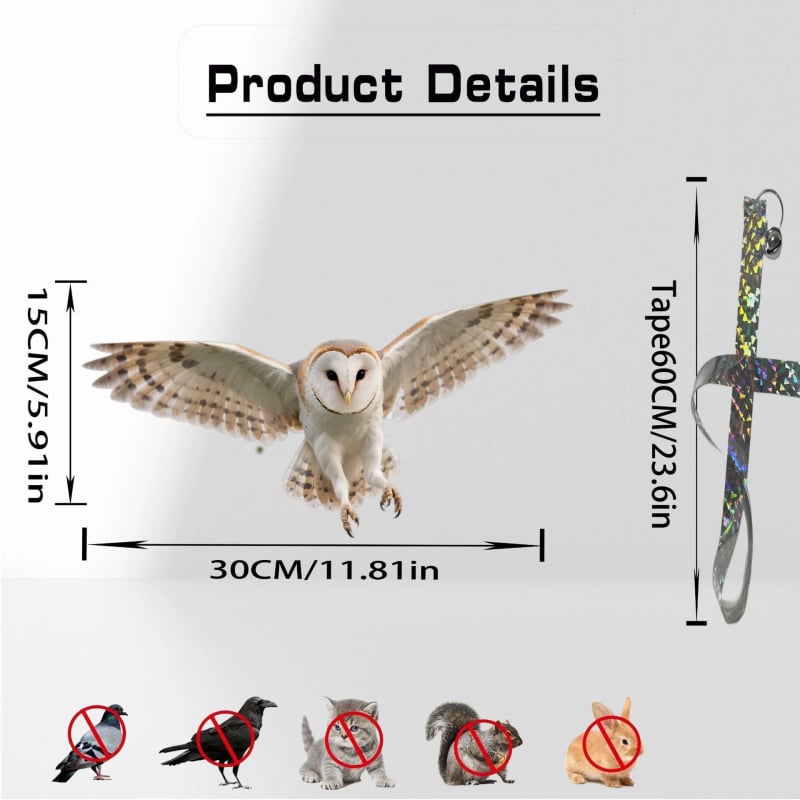 Függő madárriasztó dekoratív, a bagoly és a fehér fejű sas mintázatával, akril anyag, modern minimalista stílus, termékkód YW-25-7261