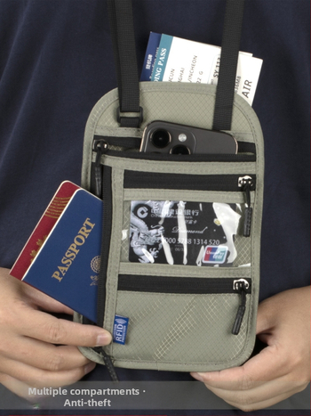 QISE RFID θήκη διαβατηρίου με χιαστό ιμάντα – Αντικλοπή, Αδιάβροχη, Φθορ-Ανθεκτική, Νάιλον επένδυση, Για άνδρες, Θήκη διαβατηρίου και ταυτότητας, Θήκη ταξιδιωτικών εγγράφων, Σταθερό λογότυπο