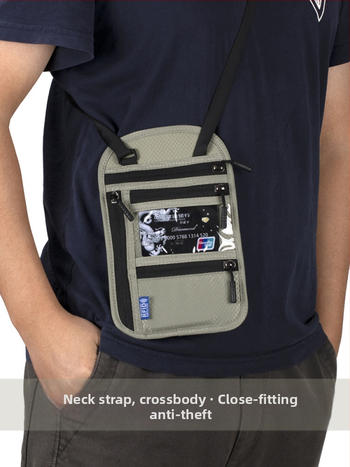 QISE RFID θήκη διαβατηρίου με χιαστό ιμάντα – Αντικλοπή, Αδιάβροχη, Φθορ-Ανθεκτική, Νάιλον επένδυση, Για άνδρες, Θήκη διαβατηρίου και ταυτότητας, Θήκη ταξιδιωτικών εγγράφων, Σταθερό λογότυπο