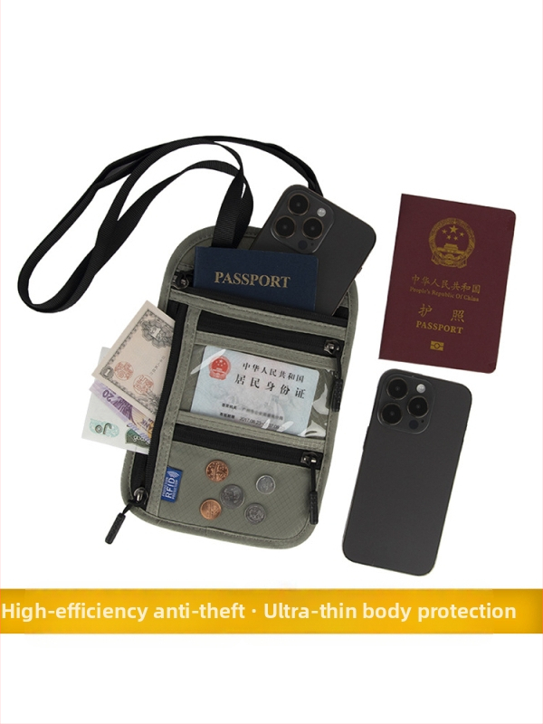 QISE RFID паспортна чанта през кръст – антикрадна, водоустойчива, износоустойчива, найлонова подплата, за мъже, чанта за паспорт и лична карта, кейс за пътуващи документи, фиксирано лого