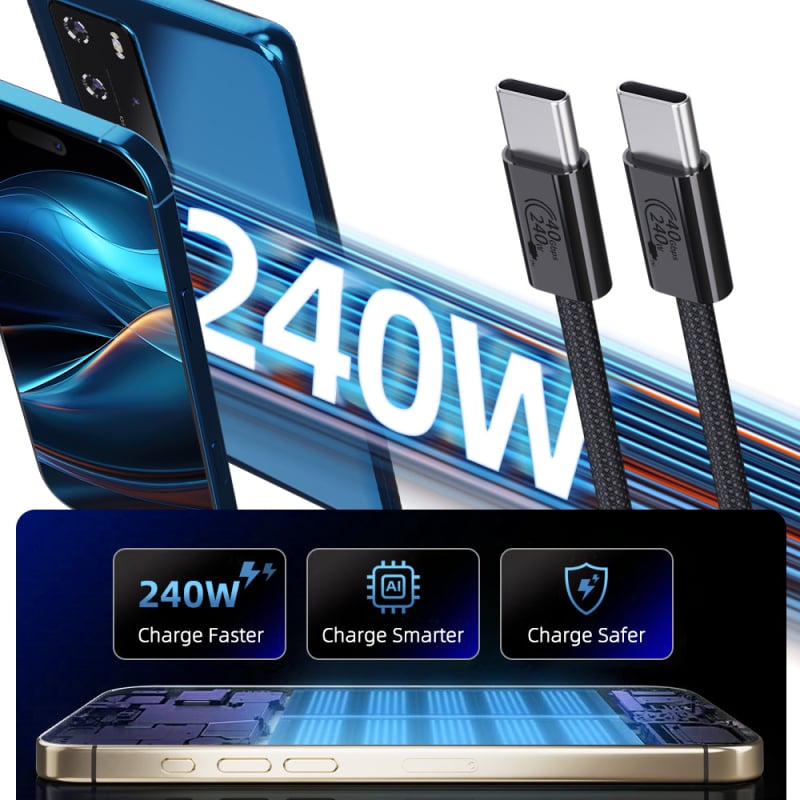 Καλώδιο δεδομένων USB-C USB4, όλα σε ένα, συμβατό Thunderbolt 3/4, 8K βίντεο, 240W γρήγορη φόρτιση, πλεγμένο