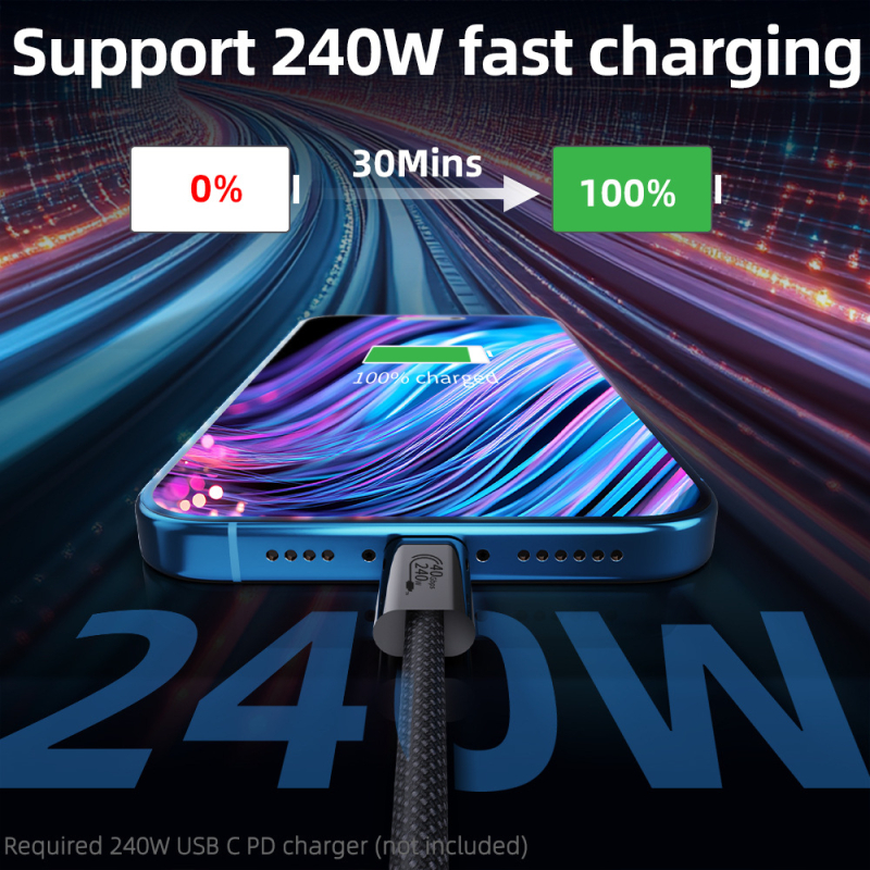 Καλώδιο δεδομένων USB-C USB4, όλα σε ένα, συμβατό Thunderbolt 3/4, 8K βίντεο, 240W γρήγορη φόρτιση, πλεγμένο