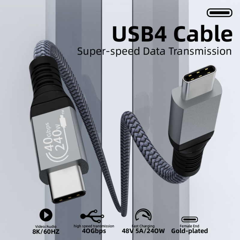 Καλώδιο δεδομένων USB-C USB4, όλα σε ένα, συμβατό Thunderbolt 3/4, 8K βίντεο, 240W γρήγορη φόρτιση, πλεγμένο