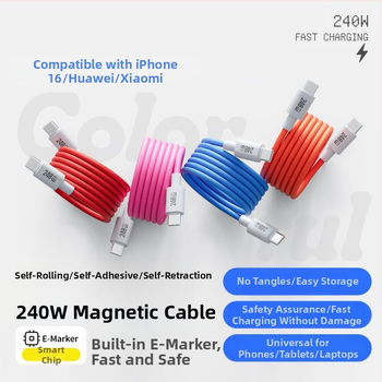 Καλώδιο δεδομένων με διπλούς συνδετήρες Lightning και Type-C, 240W γρήγορη φόρτιση, νάιλον πλεκτό