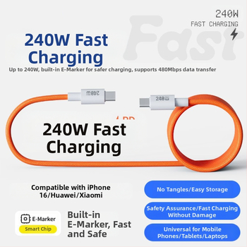 Кабел за данни с двойни конектори Lightning и Type-C, 240W бързо зареждане, нейлоново усукан кабел