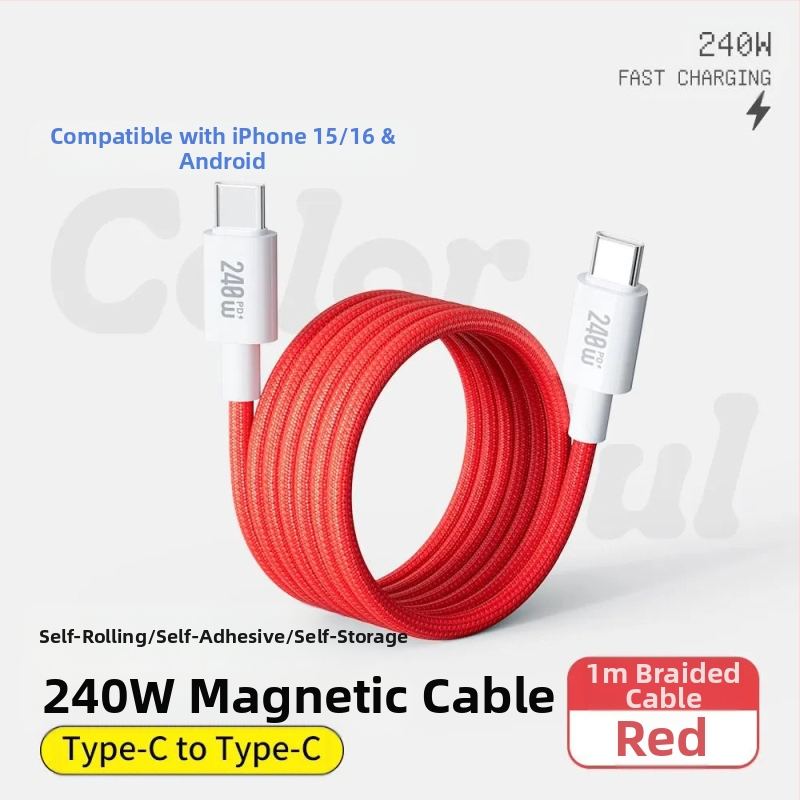 Καλώδιο δεδομένων με διπλούς συνδετήρες Lightning και Type-C, 240W γρήγορη φόρτιση, νάιλον πλεκτό