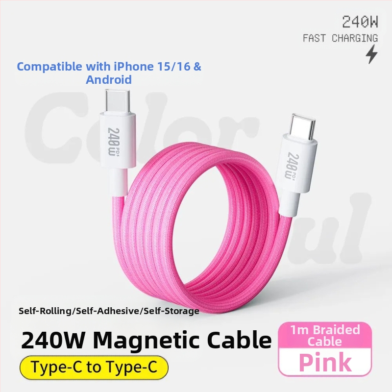 Καλώδιο δεδομένων με διπλούς συνδετήρες Lightning και Type-C, 240W γρήγορη φόρτιση, νάιλον πλεκτό