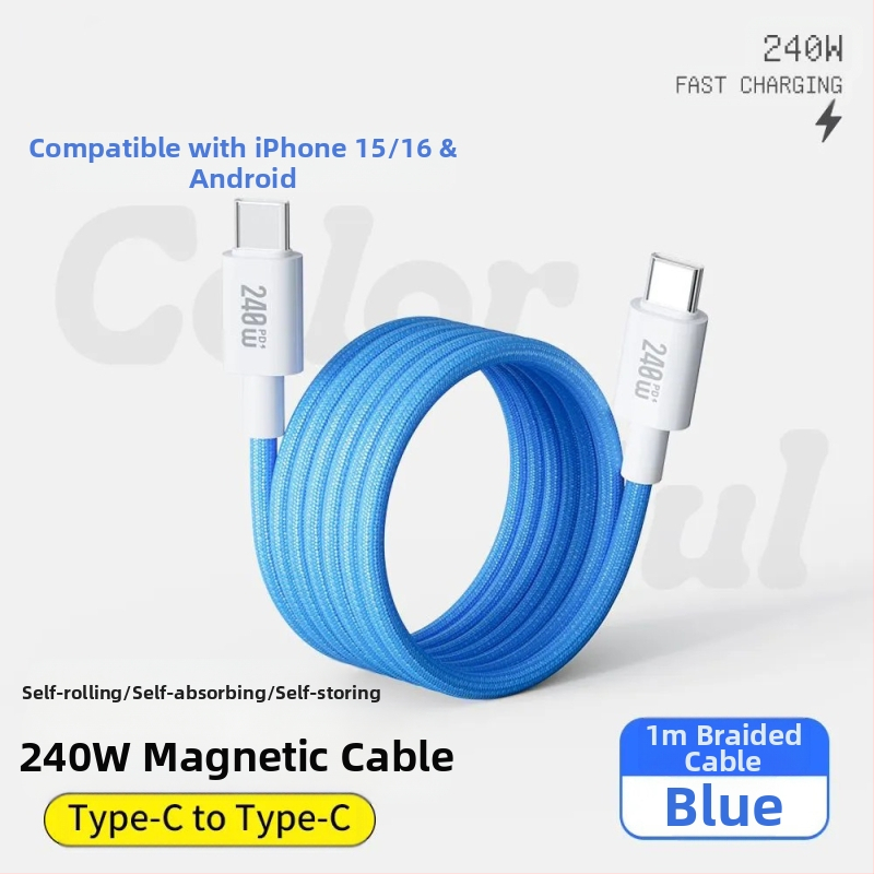 Καλώδιο δεδομένων με διπλούς συνδετήρες Lightning και Type-C, 240W γρήγορη φόρτιση, νάιλον πλεκτό