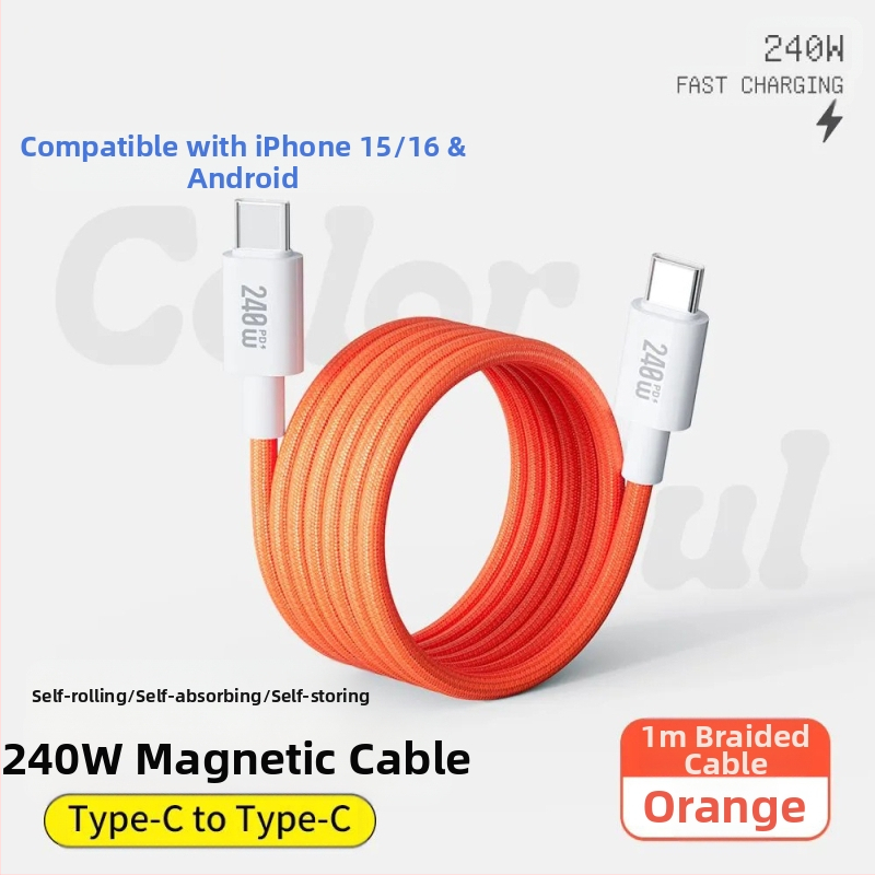 Καλώδιο δεδομένων με διπλούς συνδετήρες Lightning και Type-C, 240W γρήγορη φόρτιση, νάιλον πλεκτό