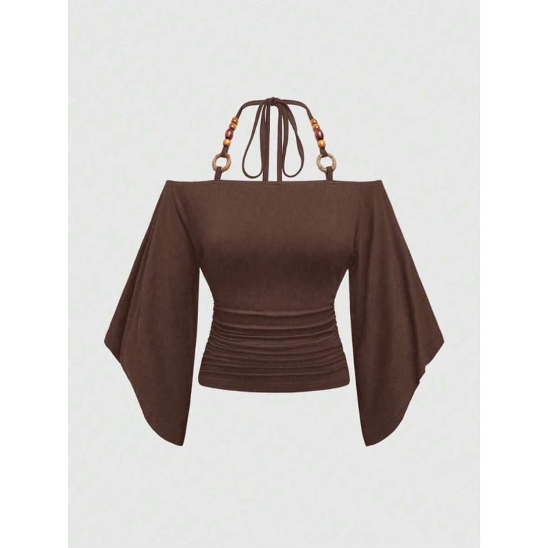 Marškiniai su bat-rankovėmis, siauras kirpimas, 3/4 rankovė, fliso vidus, pieno baltymų pluoštų mišinys (51-70%)