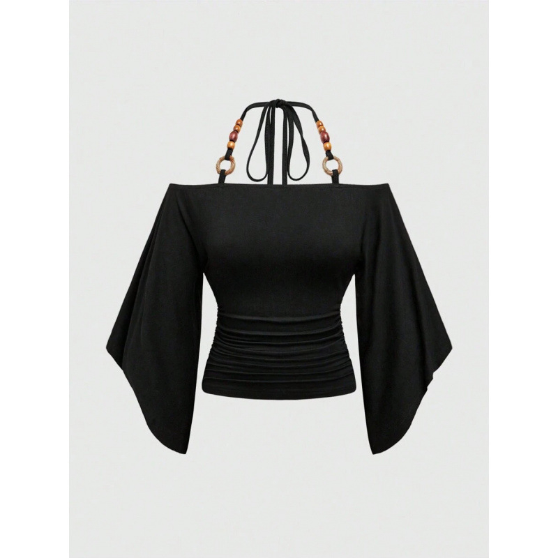 Marškiniai su bat-rankovėmis, siauras kirpimas, 3/4 rankovė, fliso vidus, pieno baltymų pluoštų mišinys (51-70%)