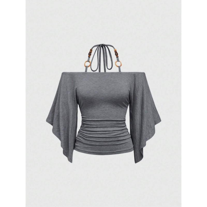 Marškiniai su bat-rankovėmis, siauras kirpimas, 3/4 rankovė, fliso vidus, pieno baltymų pluoštų mišinys (51-70%)