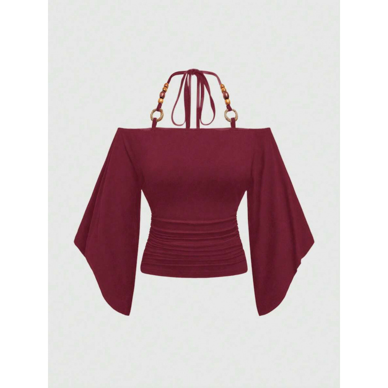 Marškiniai su bat-rankovėmis, siauras kirpimas, 3/4 rankovė, fliso vidus, pieno baltymų pluoštų mišinys (51-70%)