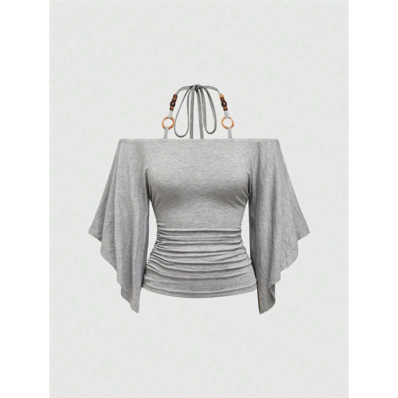 Marškiniai su bat-rankovėmis, siauras kirpimas, 3/4 rankovė, fliso vidus, pieno baltymų pluoštų mišinys (51-70%)