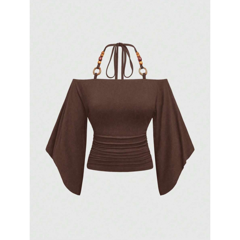 Marškiniai su bat-rankovėmis, siauras kirpimas, 3/4 rankovė, fliso vidus, pieno baltymų pluoštų mišinys (51-70%)