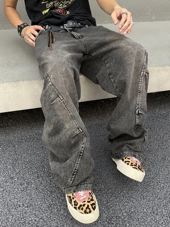 Τζιν φαρδιάς γραμμής, baggy, χιπ-ποπ στυλ, κορεάτικο στυλ, χαμηλή μέση