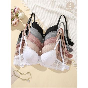 Σετ σουτιέν με διακοσμητικό κόμβο πεταλούδας και αντίθεση δαντέλας, μαζεμένο σχέδιο, τρίγωνες cups, μεσαίου προφίλ