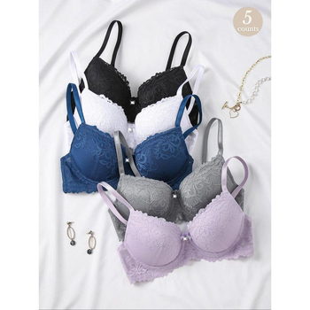 Σετ σουτιέν με διακοσμητικό κόμβο πεταλούδας και αντίθεση δαντέλας, μαζεμένο σχέδιο, τρίγωνες cups, μεσαίου προφίλ