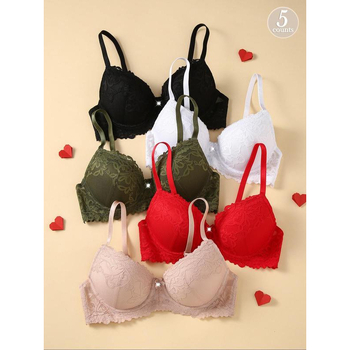 Σετ σουτιέν με διακοσμητικό κόμβο πεταλούδας και αντίθεση δαντέλας, μαζεμένο σχέδιο, τρίγωνες cups, μεσαίου προφίλ