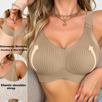 Γυναικείο σουτιέν χωρίς ραφές από Nylon/Spandex, ρυθμιζόμενοι ιμάντες, μορφοποίηση πλευρικού στήθους, πίσω κλείσιμο με τέσσερις σειρές αγκιστριών