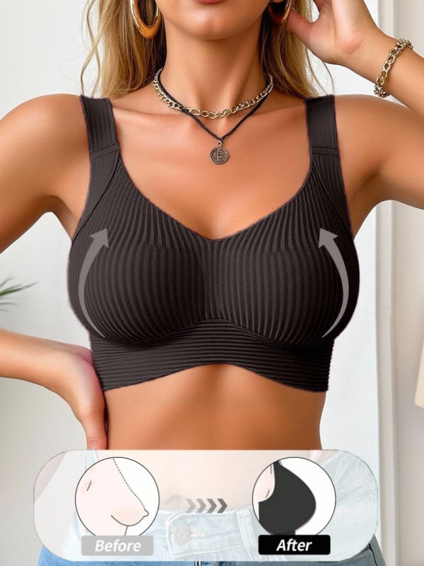 Γυναικείο σουτιέν χωρίς ραφές από Nylon/Spandex, ρυθμιζόμενοι ιμάντες, μορφοποίηση πλευρικού στήθους, πίσω κλείσιμο με τέσσερις σειρές αγκιστριών