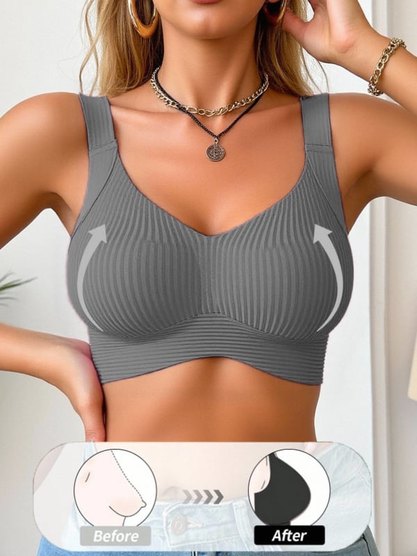 Γυναικείο σουτιέν χωρίς ραφές από Nylon/Spandex, ρυθμιζόμενοι ιμάντες, μορφοποίηση πλευρικού στήθους, πίσω κλείσιμο με τέσσερις σειρές αγκιστριών