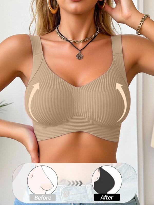 Γυναικείο σουτιέν χωρίς ραφές από Nylon/Spandex, ρυθμιζόμενοι ιμάντες, μορφοποίηση πλευρικού στήθους, πίσω κλείσιμο με τέσσερις σειρές αγκιστριών