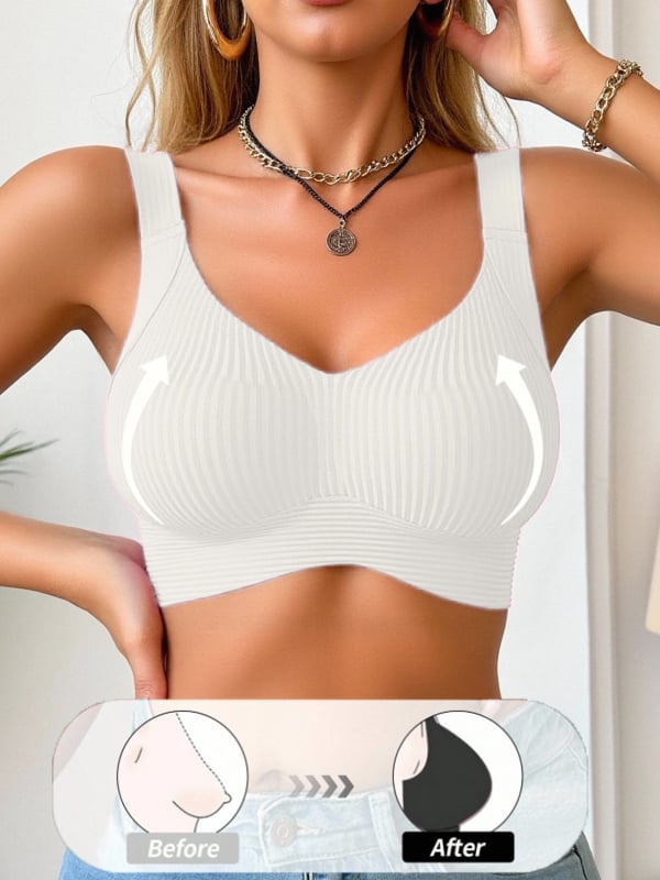 Γυναικείο σουτιέν χωρίς ραφές από Nylon/Spandex, ρυθμιζόμενοι ιμάντες, μορφοποίηση πλευρικού στήθους, πίσω κλείσιμο με τέσσερις σειρές αγκιστριών