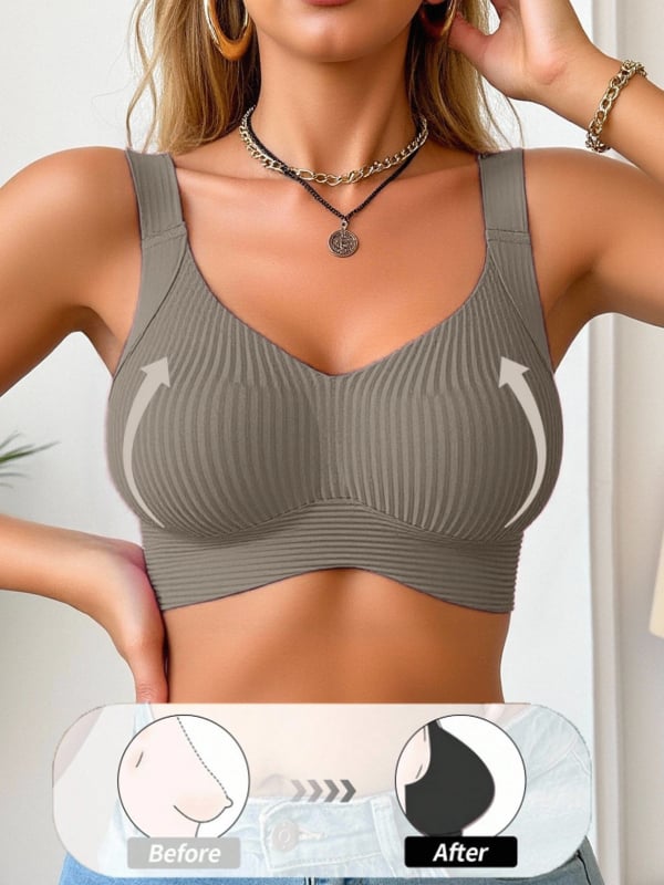 Γυναικείο σουτιέν χωρίς ραφές από Nylon/Spandex, ρυθμιζόμενοι ιμάντες, μορφοποίηση πλευρικού στήθους, πίσω κλείσιμο με τέσσερις σειρές αγκιστριών