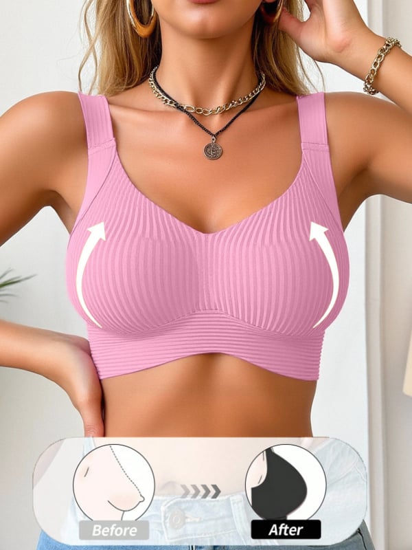 Γυναικείο σουτιέν χωρίς ραφές από Nylon/Spandex, ρυθμιζόμενοι ιμάντες, μορφοποίηση πλευρικού στήθους, πίσω κλείσιμο με τέσσερις σειρές αγκιστριών