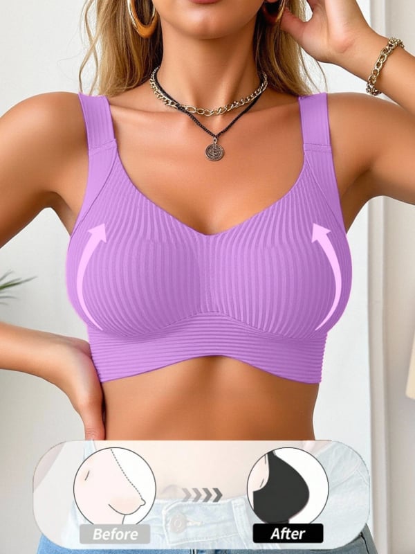 Γυναικείο σουτιέν χωρίς ραφές από Nylon/Spandex, ρυθμιζόμενοι ιμάντες, μορφοποίηση πλευρικού στήθους, πίσω κλείσιμο με τέσσερις σειρές αγκιστριών