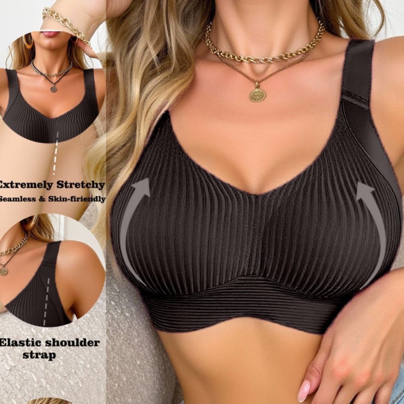 Γυναικείο σουτιέν χωρίς ραφές από Nylon/Spandex, ρυθμιζόμενοι ιμάντες, μορφοποίηση πλευρικού στήθους, πίσω κλείσιμο με τέσσερις σειρές αγκιστριών