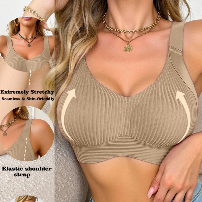 Γυναικείο σουτιέν χωρίς ραφές από Nylon/Spandex, ρυθμιζόμενοι ιμάντες, μορφοποίηση πλευρικού στήθους, πίσω κλείσιμο με τέσσερις σειρές αγκιστριών
