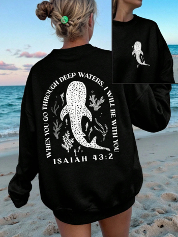 Džemperis ar Whale Shark motīvu, garas piedurknes, apaļa kakla izgriezums, vidējā garuma, DTG drukāšana