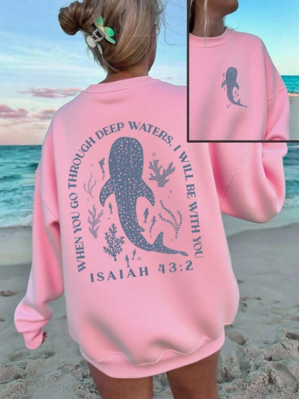 Džemperis ar Whale Shark motīvu, garas piedurknes, apaļa kakla izgriezums, vidējā garuma, DTG drukāšana