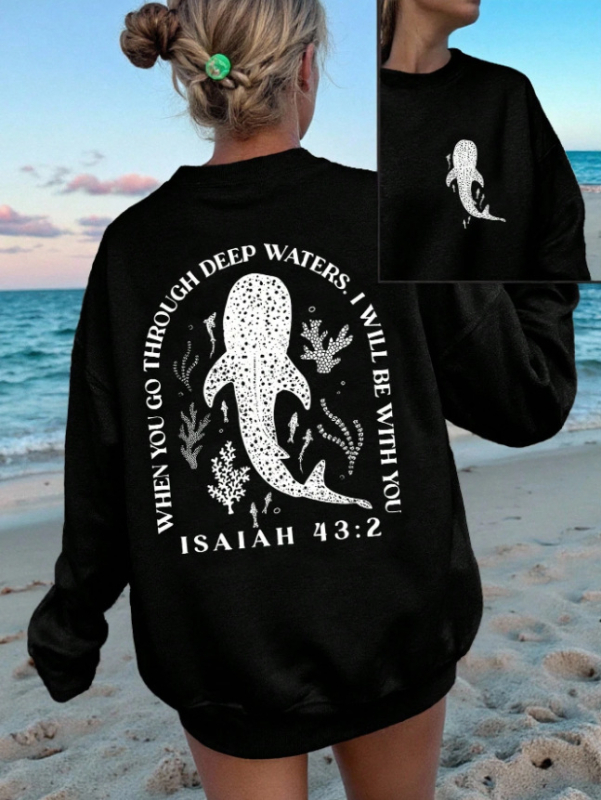 Džemperis ar Whale Shark motīvu, garas piedurknes, apaļa kakla izgriezums, vidējā garuma, DTG drukāšana