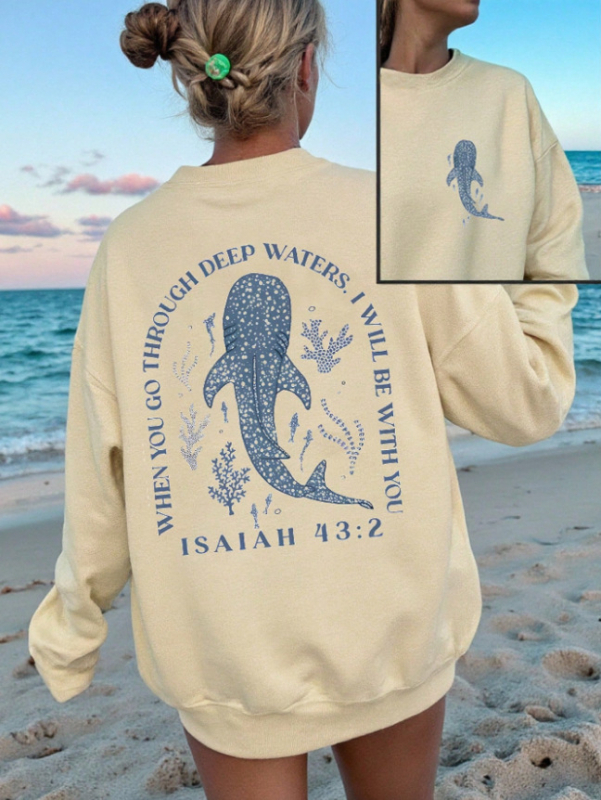 Džemperis ar Whale Shark motīvu, garas piedurknes, apaļa kakla izgriezums, vidējā garuma, DTG drukāšana