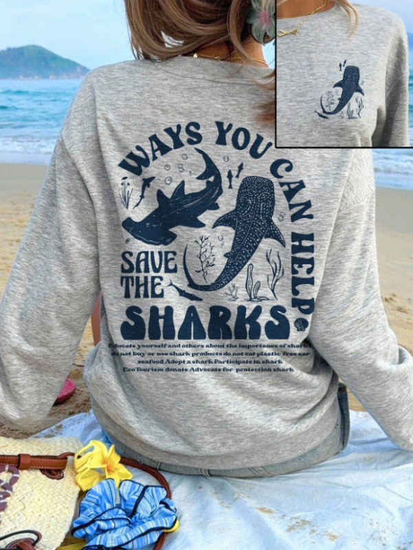 Džemperis ar Whale Shark motīvu, garas piedurknes, apaļa kakla izgriezums, vidējā garuma, DTG drukāšana