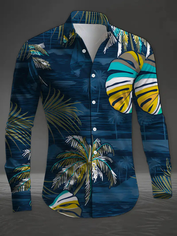 Ανδρικό πουκάμισο Slim Fit με μακριά μανίκια, Turn-Down γιακάς, Color Blocking, Ακεταϊκή ίνα 96%