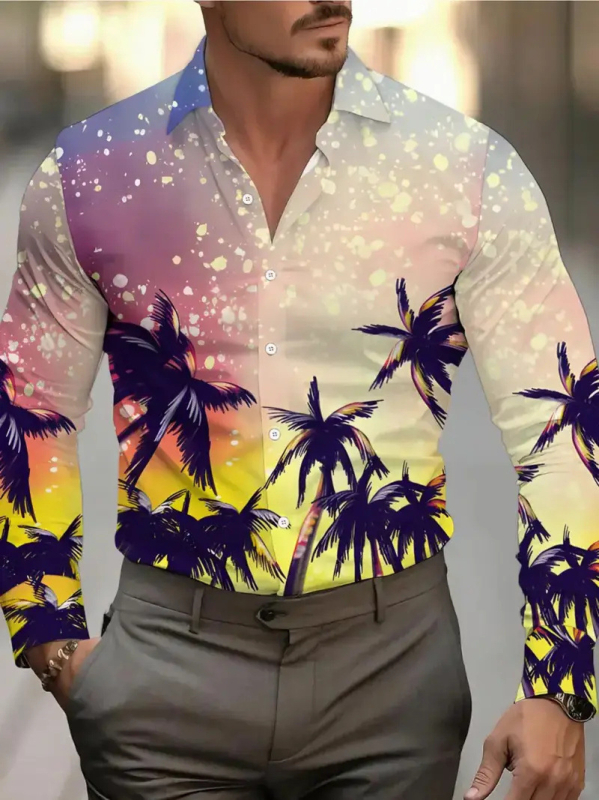 Muška košulja Slim Fit s dugim rukavima Turn-Down ovratnik, Color Blocking, Acetat 96%