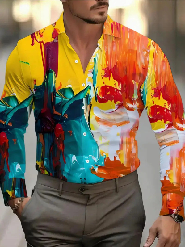 Muška košulja Slim Fit s dugim rukavima Turn-Down ovratnik, Color Blocking, Acetat 96%