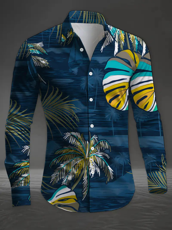 Muška košulja Slim Fit s dugim rukavima Turn-Down ovratnik, Color Blocking, Acetat 96%